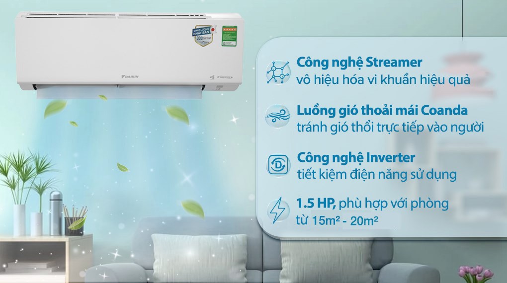 Máy lạnh Daikin Inverter 1.5 HP ATKF35XVMV