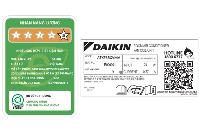 Máy lạnh Daikin Inverter 1.5 HP ATKF35XVMV Màu Trắng