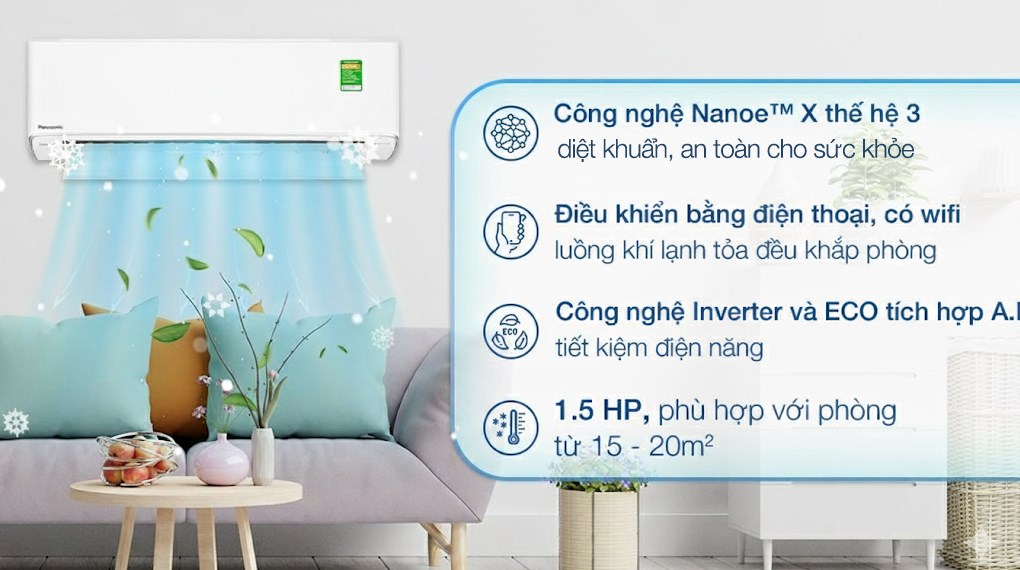 Máy lạnh Panasonic Inverter 1.5 HP CU/CS-XU12ZKH-8