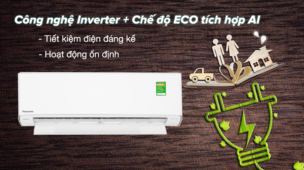 Điều hòa Panasonic Inverter 11900 BTU CU/CS-XU12ZKH-8 - Có khả năng tiết kiệm điện đáng kể nhờ sử dụng công nghệ Inverter và chế độ ECO tích hợp AI