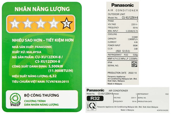 Máy lạnh Panasonic Inverter 1.5 HP CU/CS-XU12ZKH-8 Màu Trắng