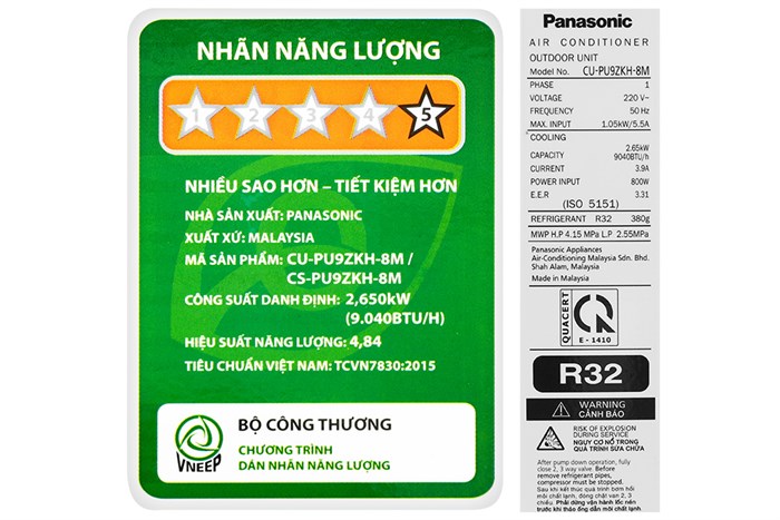 Máy lạnh Panasonic Inverter 1 HP CU/CS-PU9ZKH-8M Màu Trắng