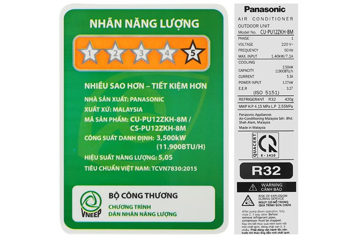 Máy lạnh Panasonic Inverter 1.5 HP CU/CS-PU12ZKH-8M Màu Trắng