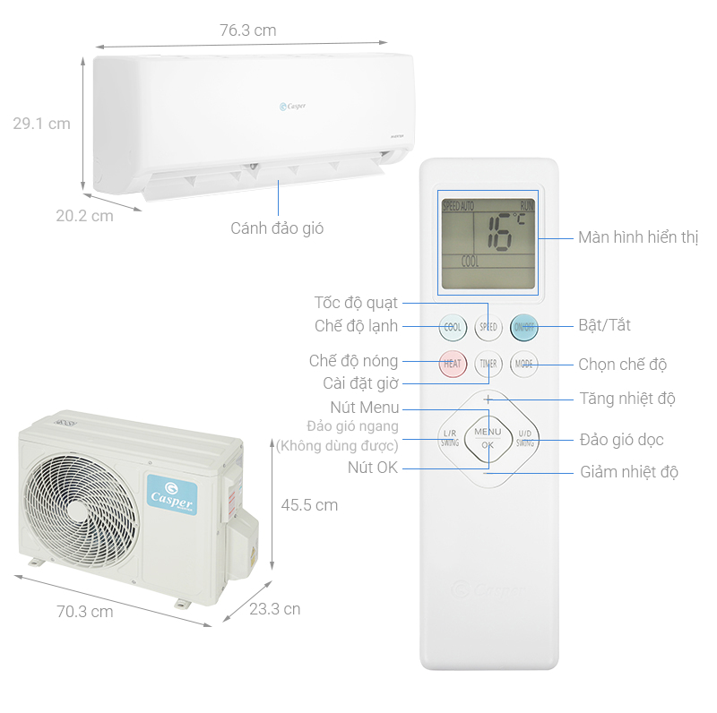 Máy lạnh Casper Inverter 1.5 HP GC-12IS35