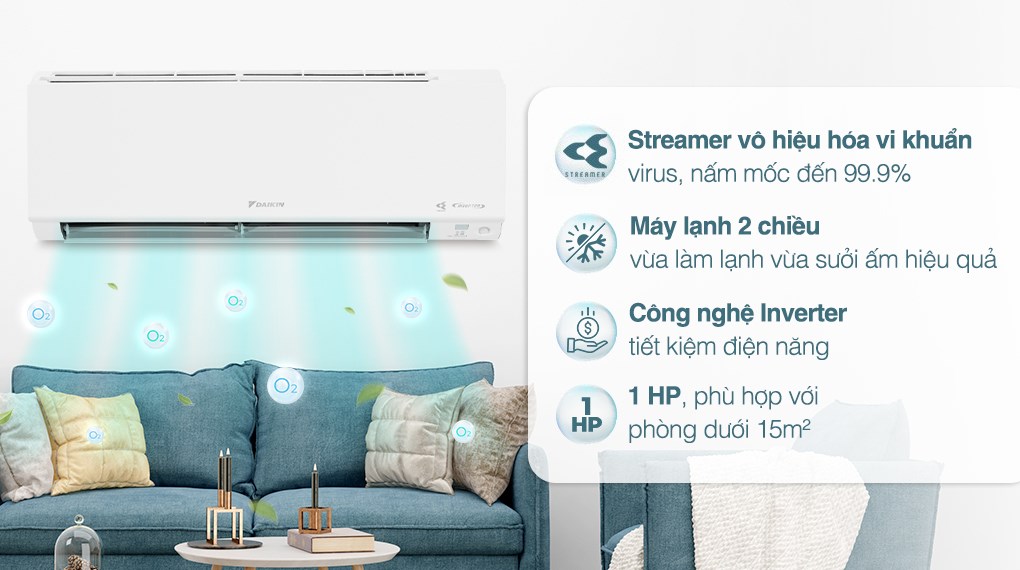 Máy lạnh 2 chiều Daikin Inverter 1 HP ATHF25XVMV