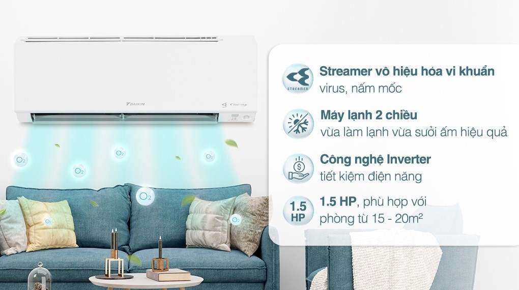 Máy lạnh 2 chiều Daikin Inverter 1.5 HP ATHF35XVMV