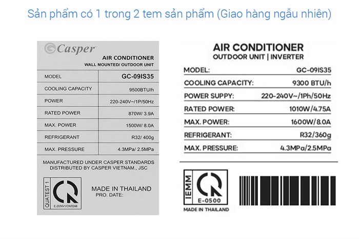 Điều hòa Casper Inverter 9300 BTU GC-09IS35 Màu Trắng