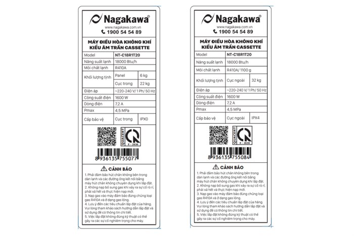 Máy lạnh âm trần Nagakawa 2 HP NT-C18R1T20 Màu Trắng