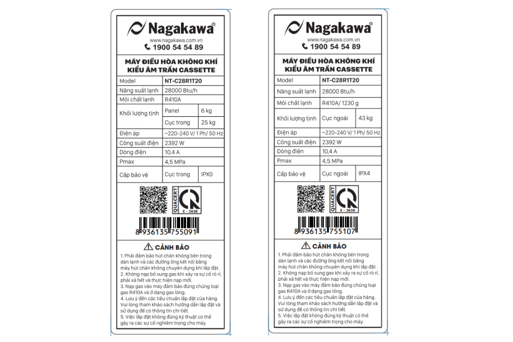 Máy lạnh âm trần Nagakawa 3 HP NT-C28R1T20 Màu Trắng