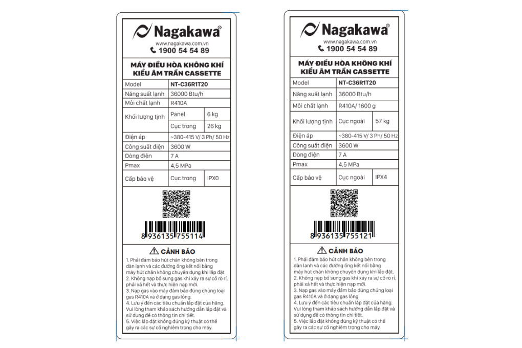 Máy lạnh âm trần Nagakawa 4 HP NT-C36R1T20 (3 Pha) Màu Trắng
