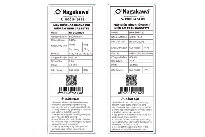 Máy lạnh âm trần Nagakawa 5 HP NT-C50R1T20 Màu Trắng