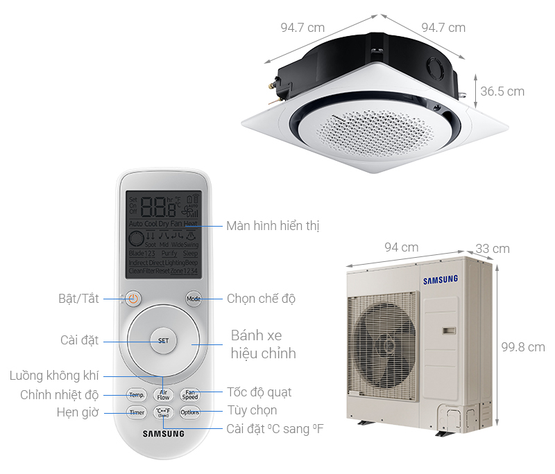 Máy lạnh âm trần 360 độ Samsung Inverter 3.5 HP AC100TN4PKC/EA (3 pha)