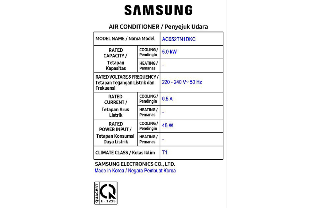 Máy lạnh âm trần 1 hướng Samsung Wind-Free Inverter 2 HP AC052TN1DKC/EA
