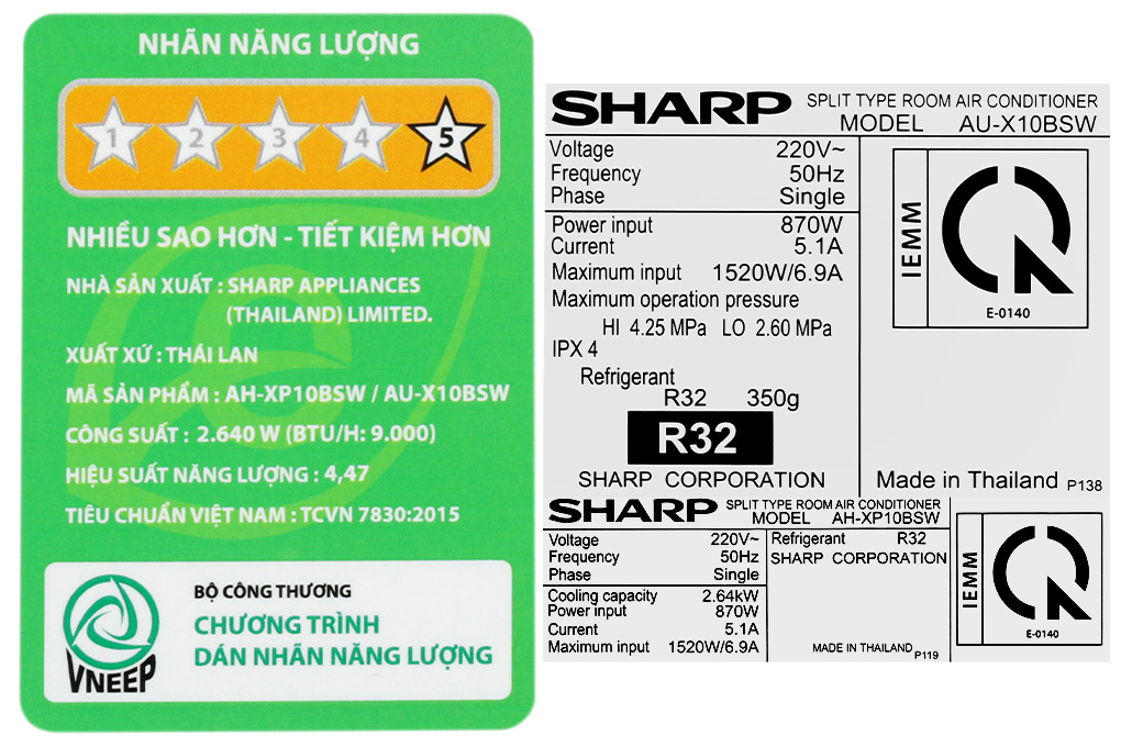 Máy lạnh Sharp Inverter 1 HP AH-XP10BSW Màu Trắng