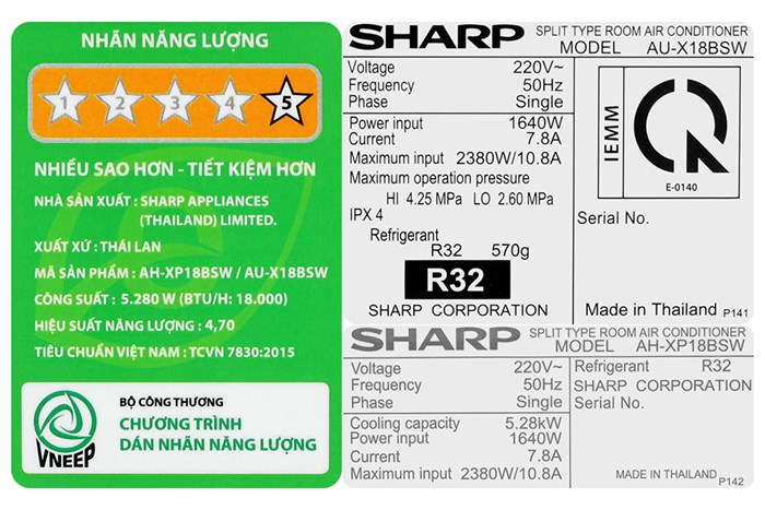 Điều hòa Sharp Inverter 18000 BTU AH-XP18BSW Màu Trắng