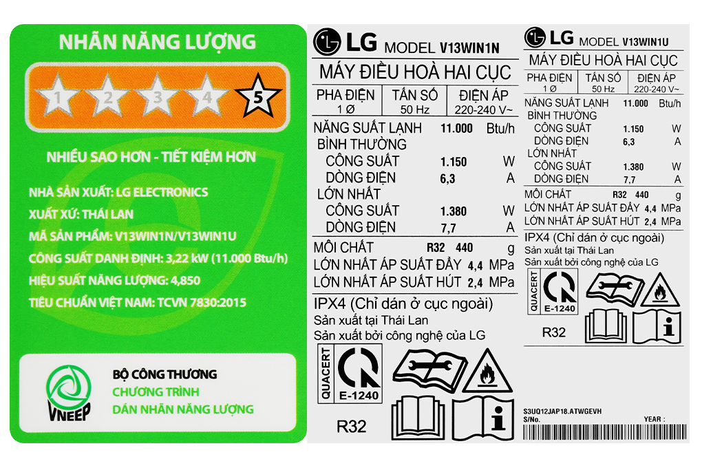 Máy lạnh LG Inverter 1.5 HP V13WIN1 Màu Trắng