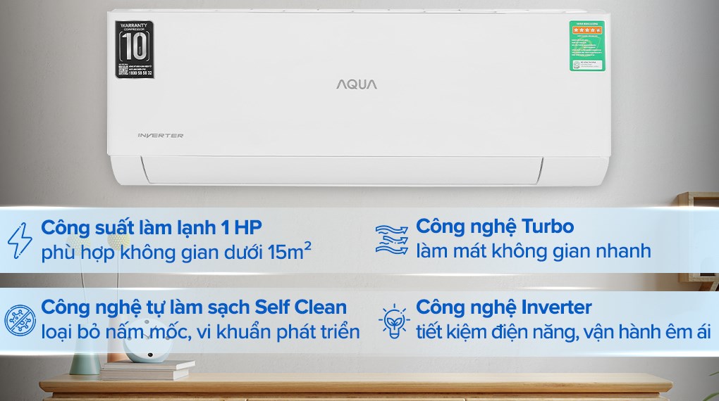 Máy lạnh AQUA Inverter 1 HP AQA-RV10QA2