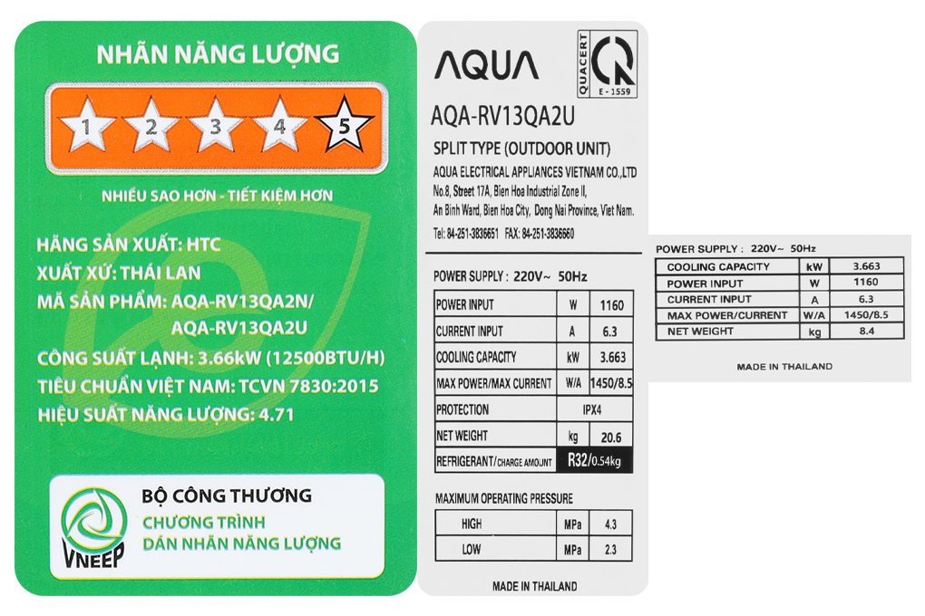 Máy lạnh AQUA Inverter 1.5 HP AQA-RV13QA2 Màu Trắng