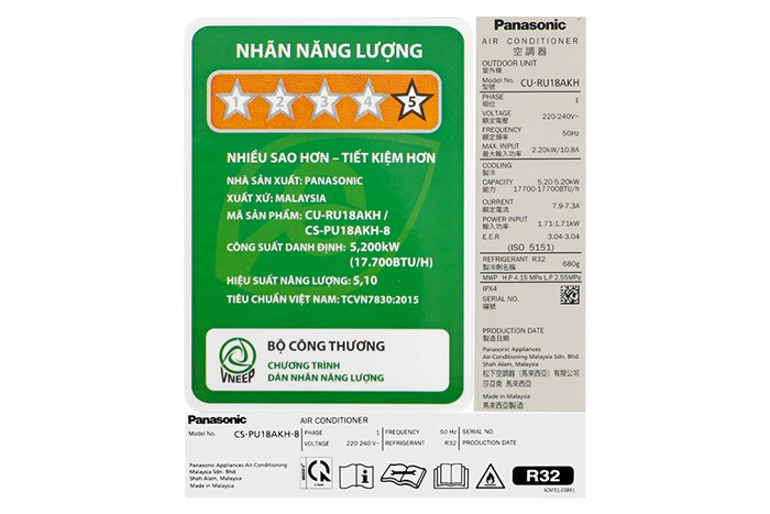 Máy lạnh Panasonic Inverter 2 HP CU/CS-PU18AKH-8 Màu Trắng