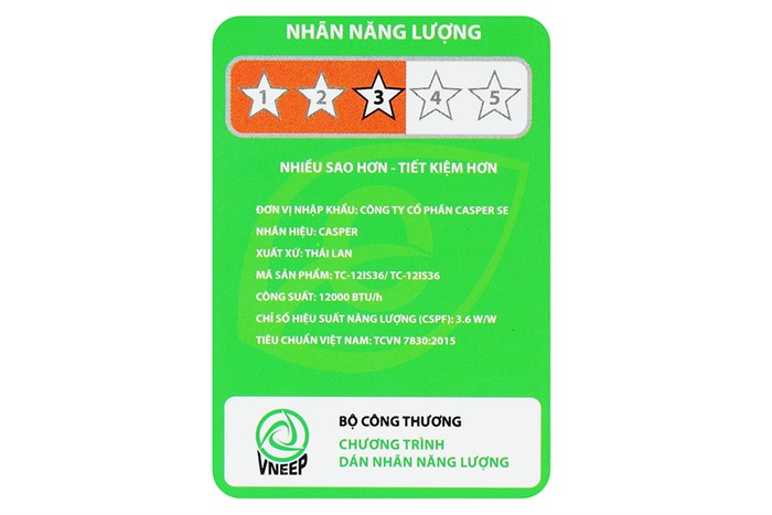 Máy lạnh Casper Inverter 1.5 HP TC-12IS36 Màu Trắng