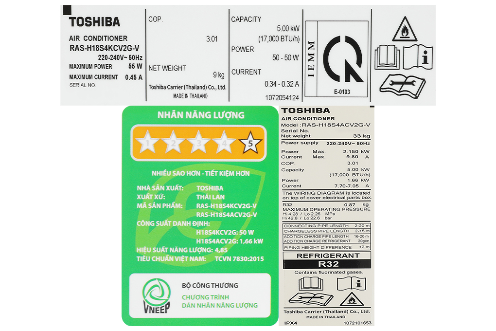 Điều hòa Toshiba Inverter 17000 BTU RAS-H18S4KCV2G-V Màu Trắng