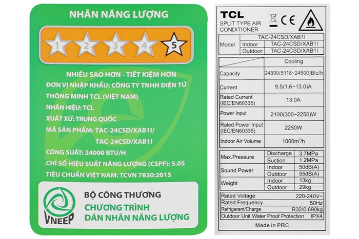 Máy lạnh TCL Inverter 2.5 HP TAC-24CSD/XAB1I Màu Trắng