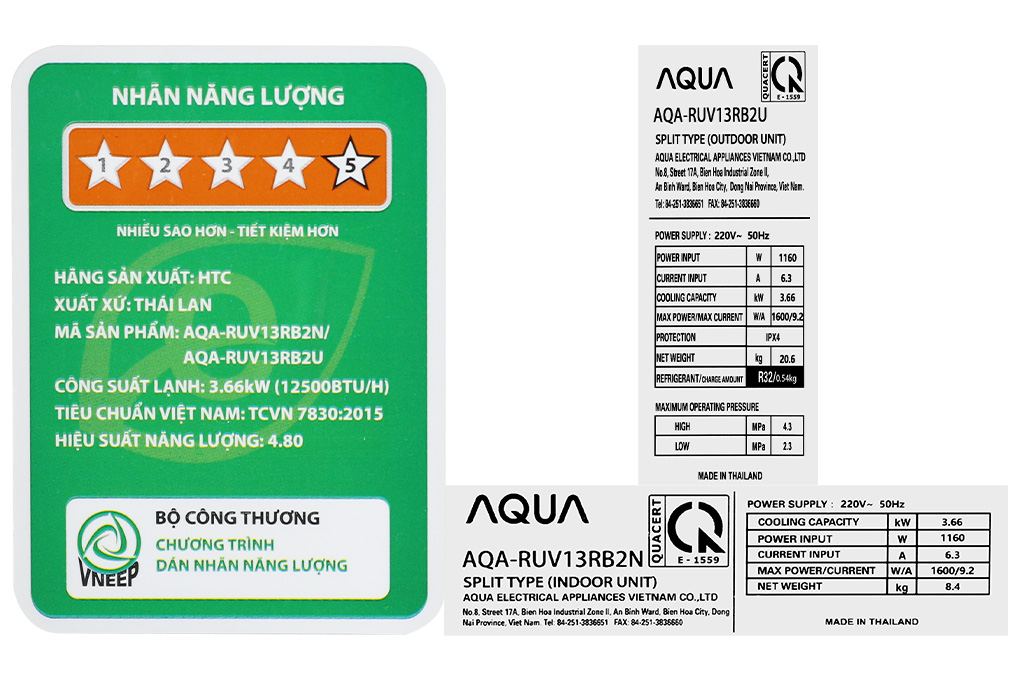 Máy lạnh AQUA Inverter 1.5 HP AQA-RUV13RB2 Màu Trắng