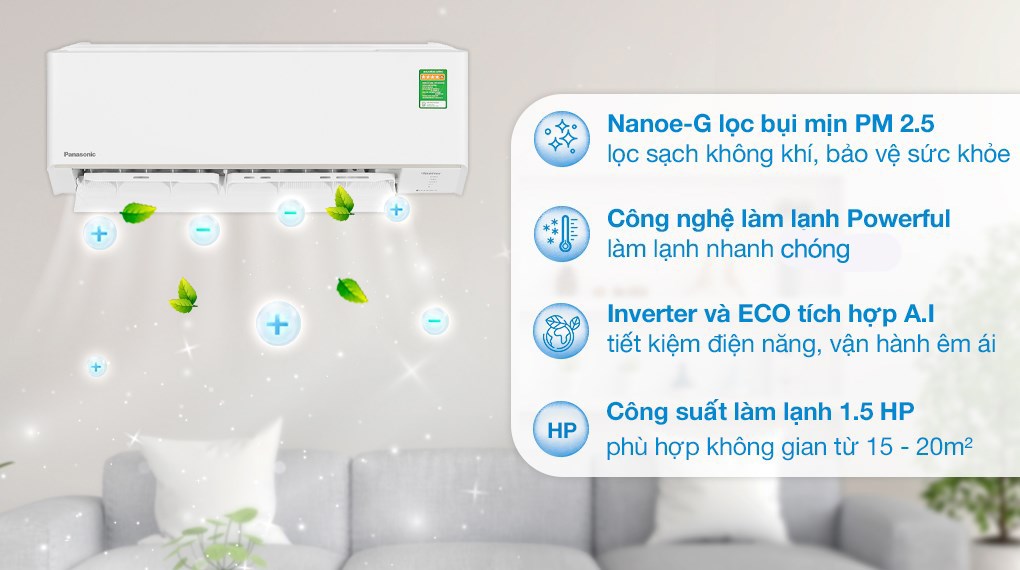 Máy lạnh 2 chiều Panasonic Inverter 1.5 HP CU/CS-YZ12AKH-8