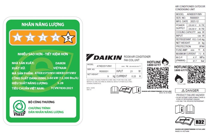 Máy lạnh Daikin Inverter 1.5 HP ATKB35YVMV Màu Trắng