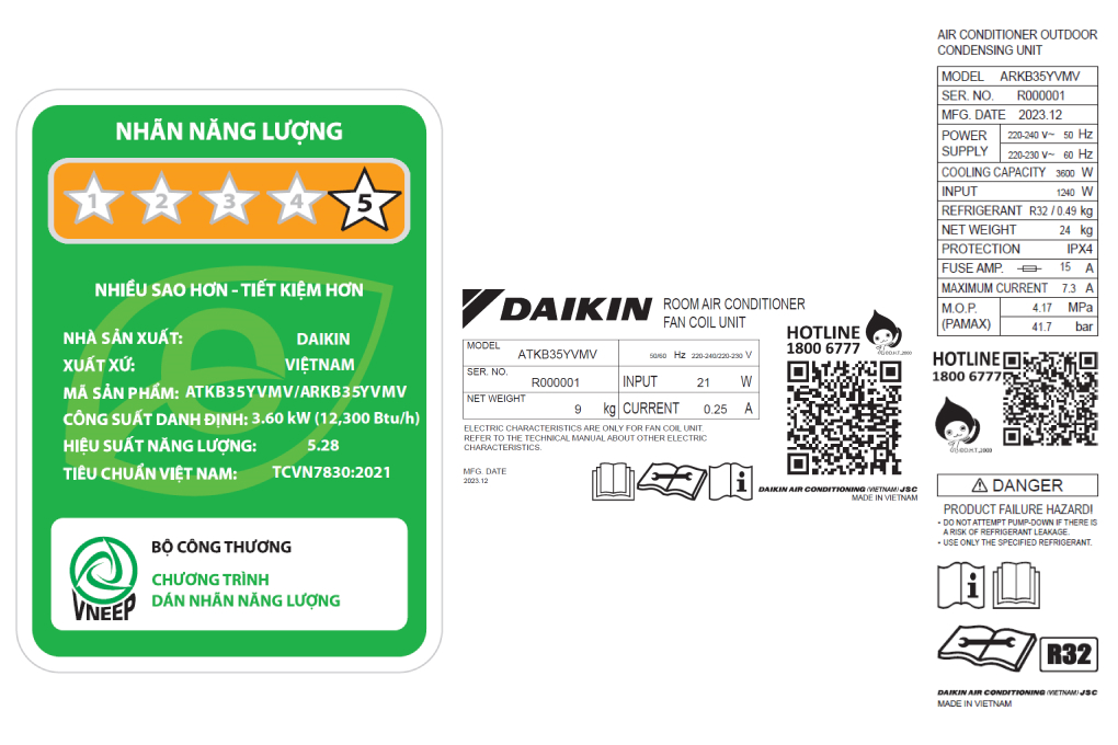 Máy lạnh Daikin Inverter 1.5 HP ATKB35YVMV Màu Trắng