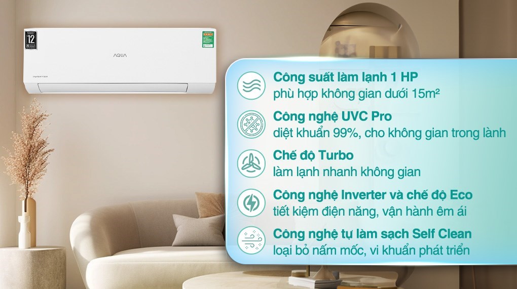 Máy lạnh AQUA Inverter 1 HP AQA-RUV10XAW2