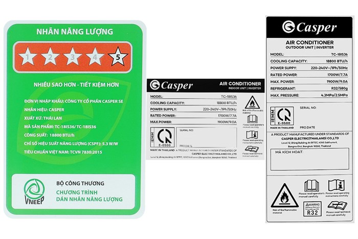 Máy lạnh Casper Inverter 2 HP TC-18IS36 Màu Trắng