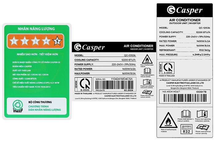 Máy lạnh Casper Inverter 1.5 HP QC-12IS36 Màu Trắng