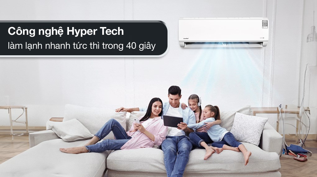 Máy lạnh Comfee Inverter 3 HP CFS-28VAFF-V Máy lạnh Comfee Inverter 3 HP CFS-28VAFF-V với công nghệ Hyper Tech có thể làm lạnh nhanh chỉ sau 40 giây