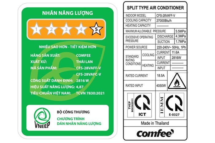 Máy lạnh Comfee Inverter 3 HP CFS-28VAFF-V Màu Trắng