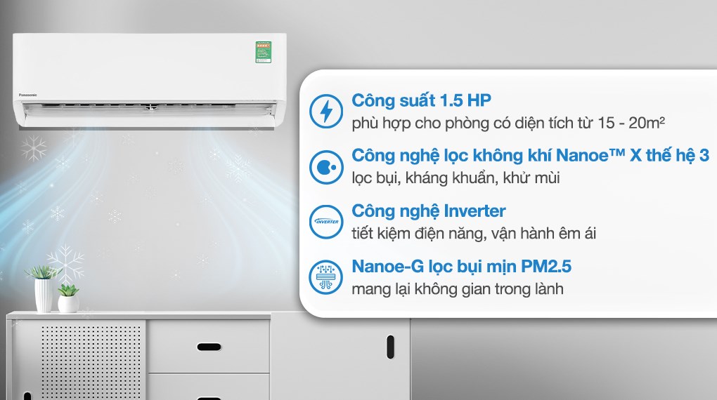 Máy lạnh Panasonic Inverter 1.5 HP CU/CS-XU12BKH-8