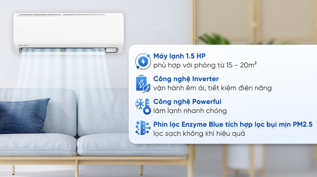 Máy lạnh Daikin Inverter 1.5 HP ATKB35ZVMV
