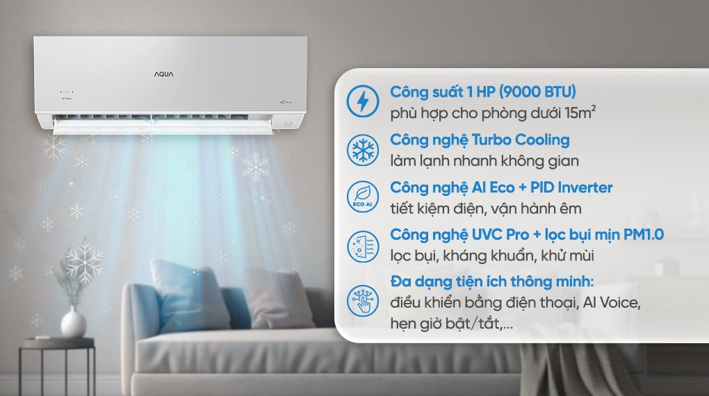 Máy lạnh Aqua Inverter 1 HP AQA-RUV10VS