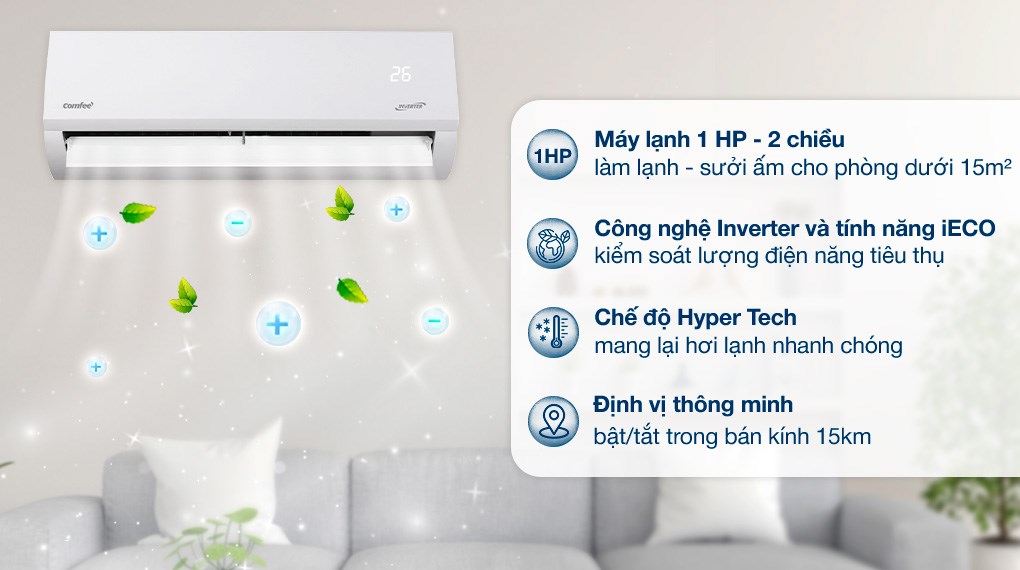 Máy lạnh 2 chiều Comfee Inverter 1 HP CFS-10VHAFF
