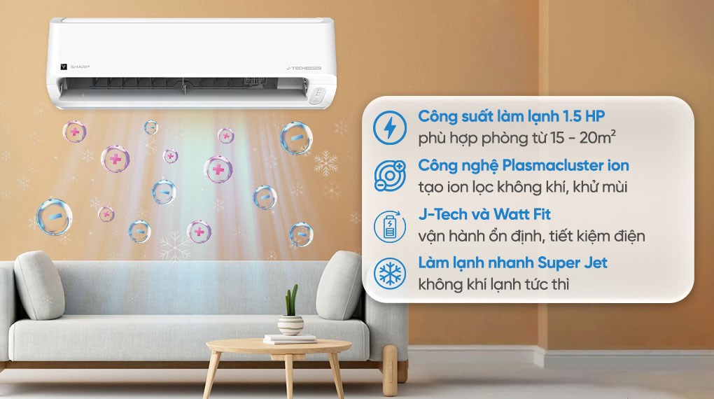 Máy lạnh Sharp Inverter 1.5 HP AH-XP13DSW