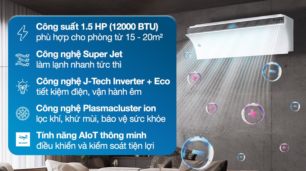 Máy lạnh Sharp Airest Inverter 1.5 HP AH-XP13DPW