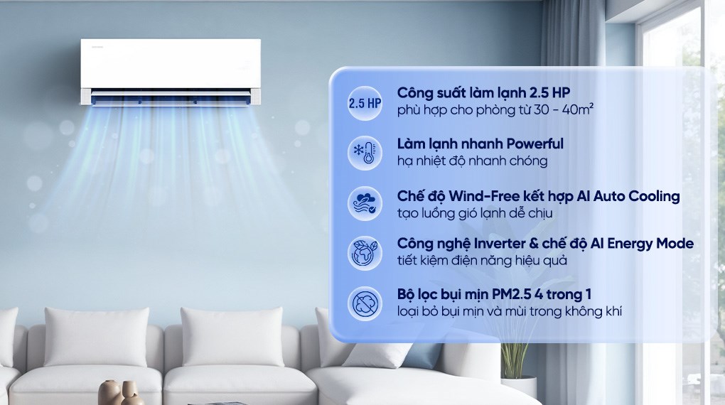 Máy lạnh Samsung Wind-Free Inverter 2.5 HP AR70H24D1CWNSV