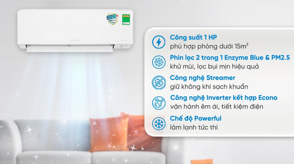 Máy lạnh 2 chiều Daikin Inverter 1 HP FTHF25XVMV