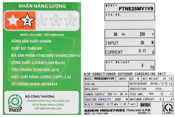 Máy lạnh Daikin 1 HP FTNE25MV1V9 Màu Trắng