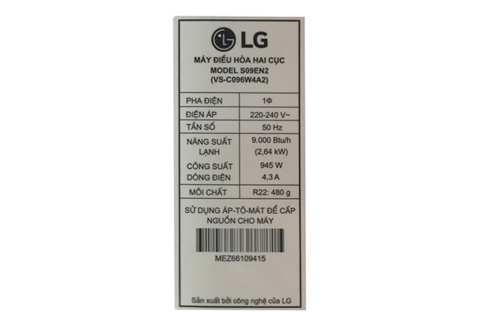 Máy lạnh LG 1 HP S09EN2 Màu Trắng
