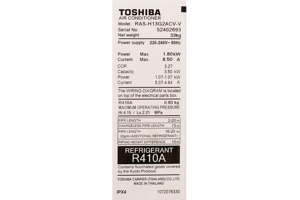 Máy lạnh Toshiba Inverter 1.5 HP RAS-H13G2KCV-V Màu Trắng