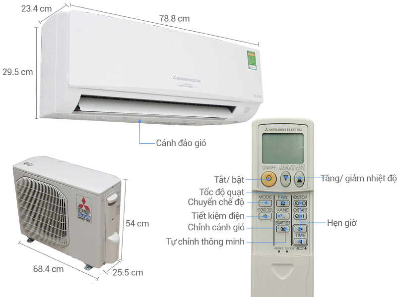 Thông số kỹ thuật Máy lạnh Mitsubishi Electric Inverter 1.5 HP MSY GH13VA