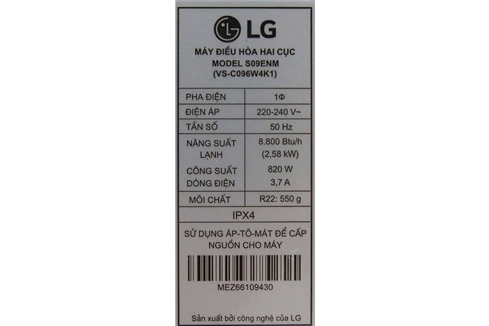 Máy lạnh LG 1 HP S09ENM Màu Trắng