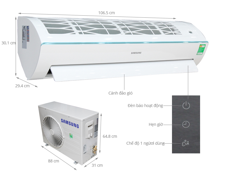 Thông số kỹ thuật Máy lạnh Samsung 2.5 HP AR24KCFSSURNSV