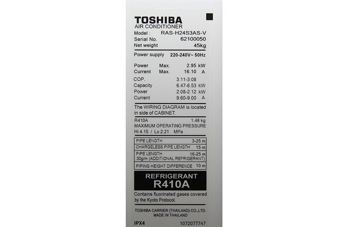 Máy lạnh Toshiba 2.5 HP RAS-H24S3KS-V Màu Trắng